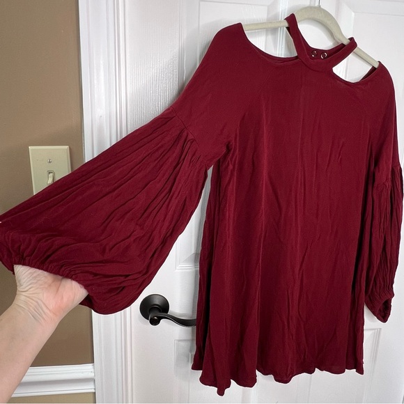 ⭐️ Free People Drift Away Burgundy Cold Shoulder Tunic Top Dress Size SMALL - Picture 4 of 14